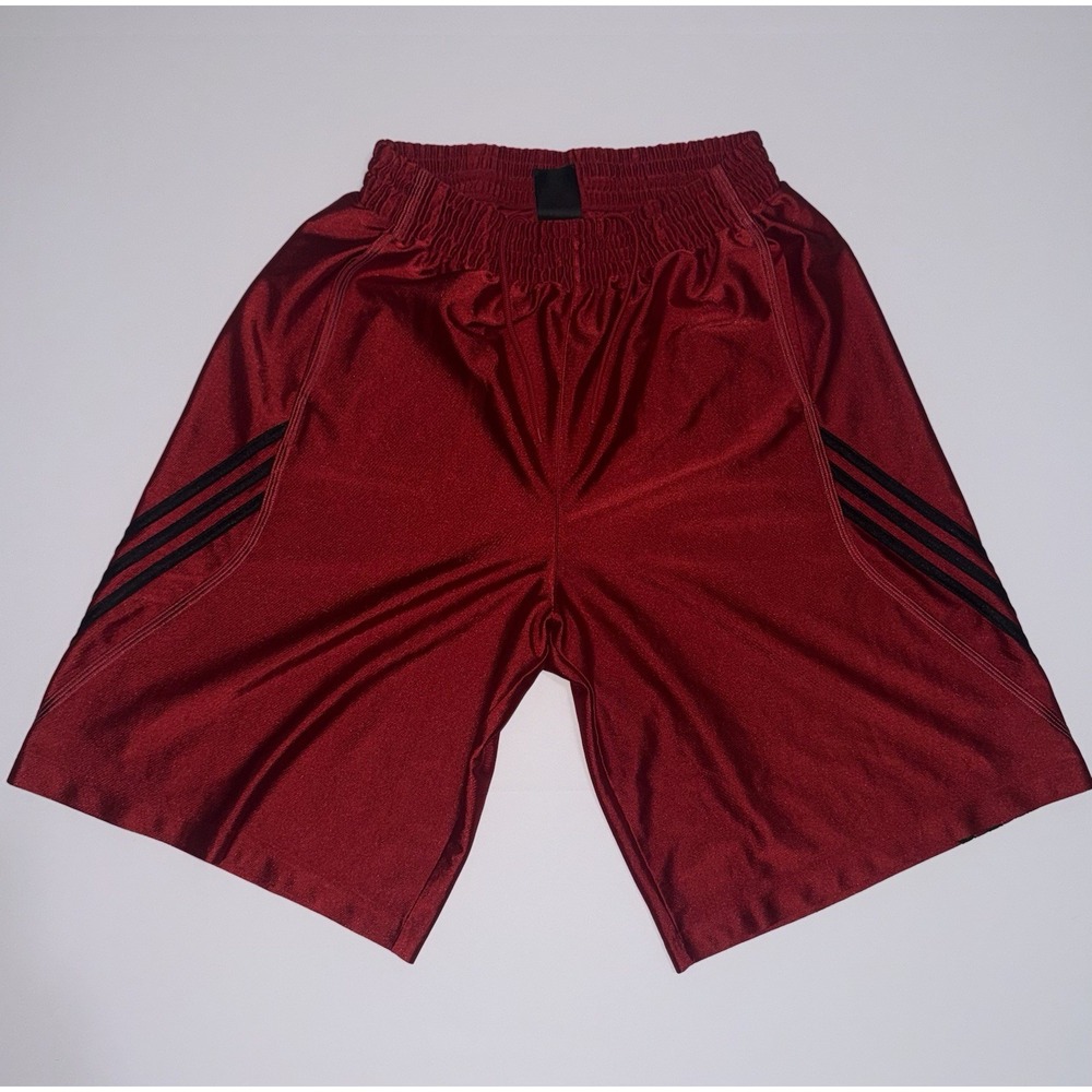 Adidas Basketball Shorts Mens Large Red Shiny Silky Dazzle Satin Striped Baggy